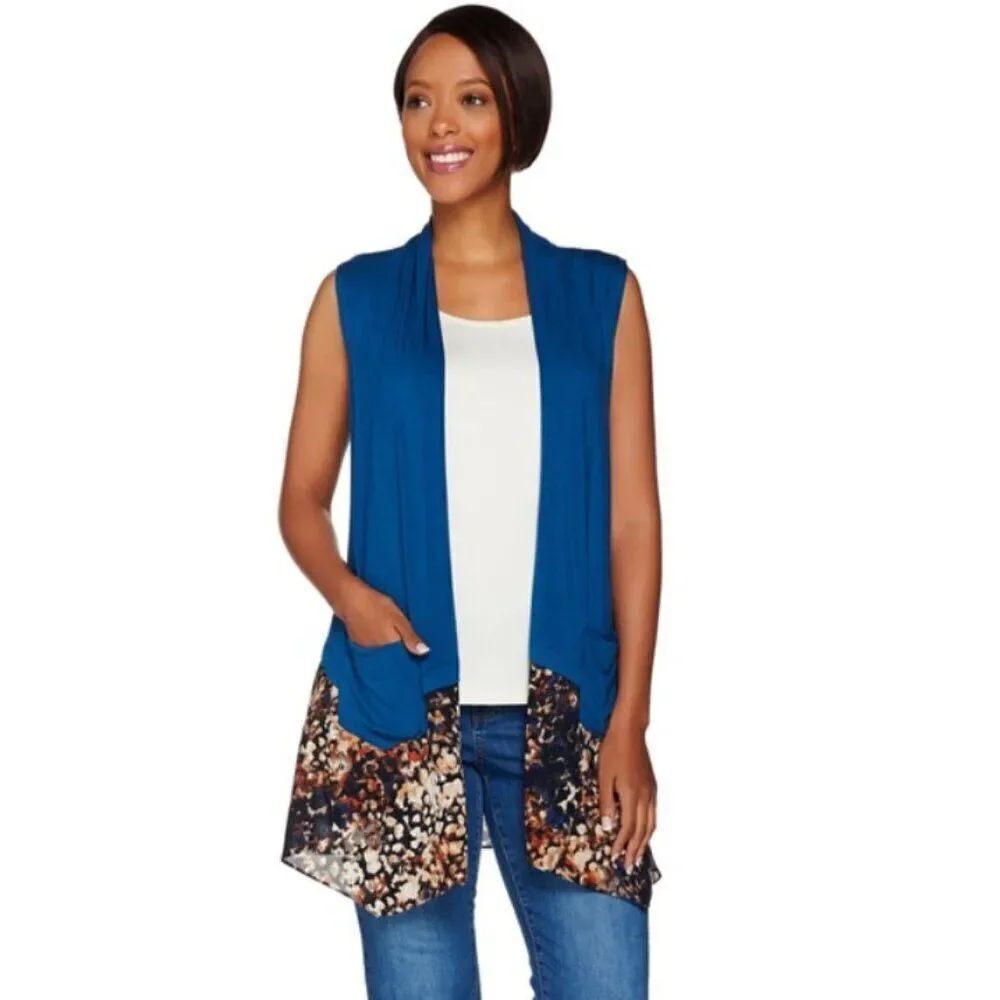 New LOGO Knit Vest with Printed Trim and Pockets | Size XS